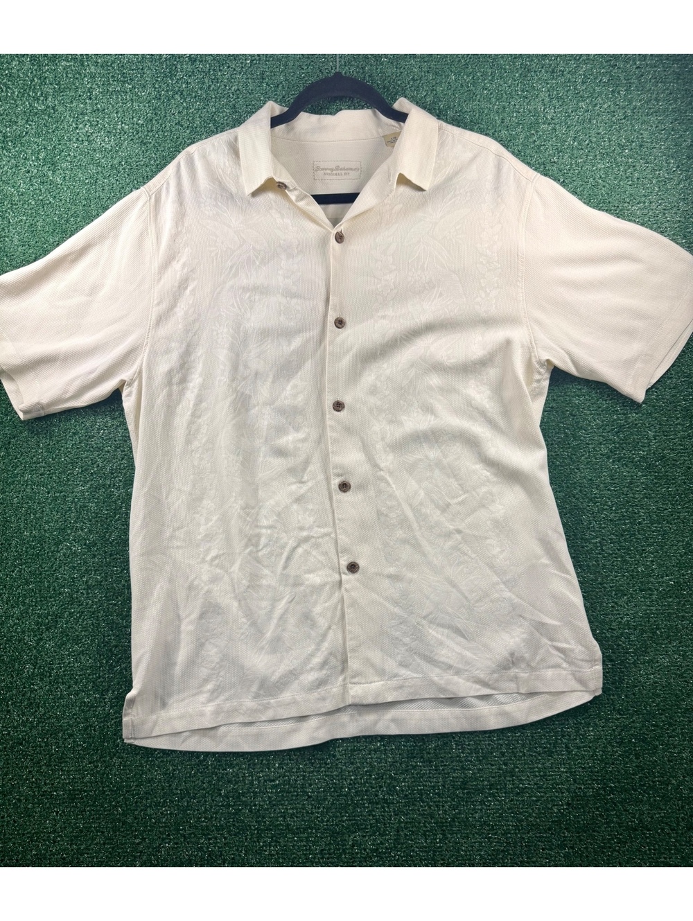 Tommy Bahama Original Fit Silk Shirt Mens L White Embroidered Tropical Camp